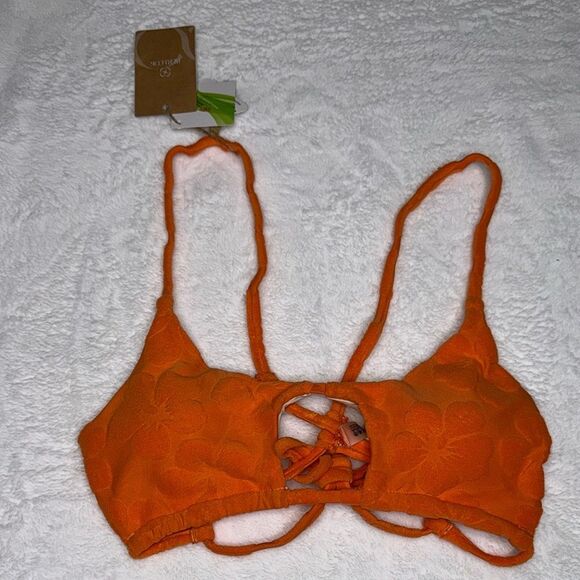 BERLOOK Orange Floral Jacquard Cut Out Bikini Top Size Small - Picture 6 of 8